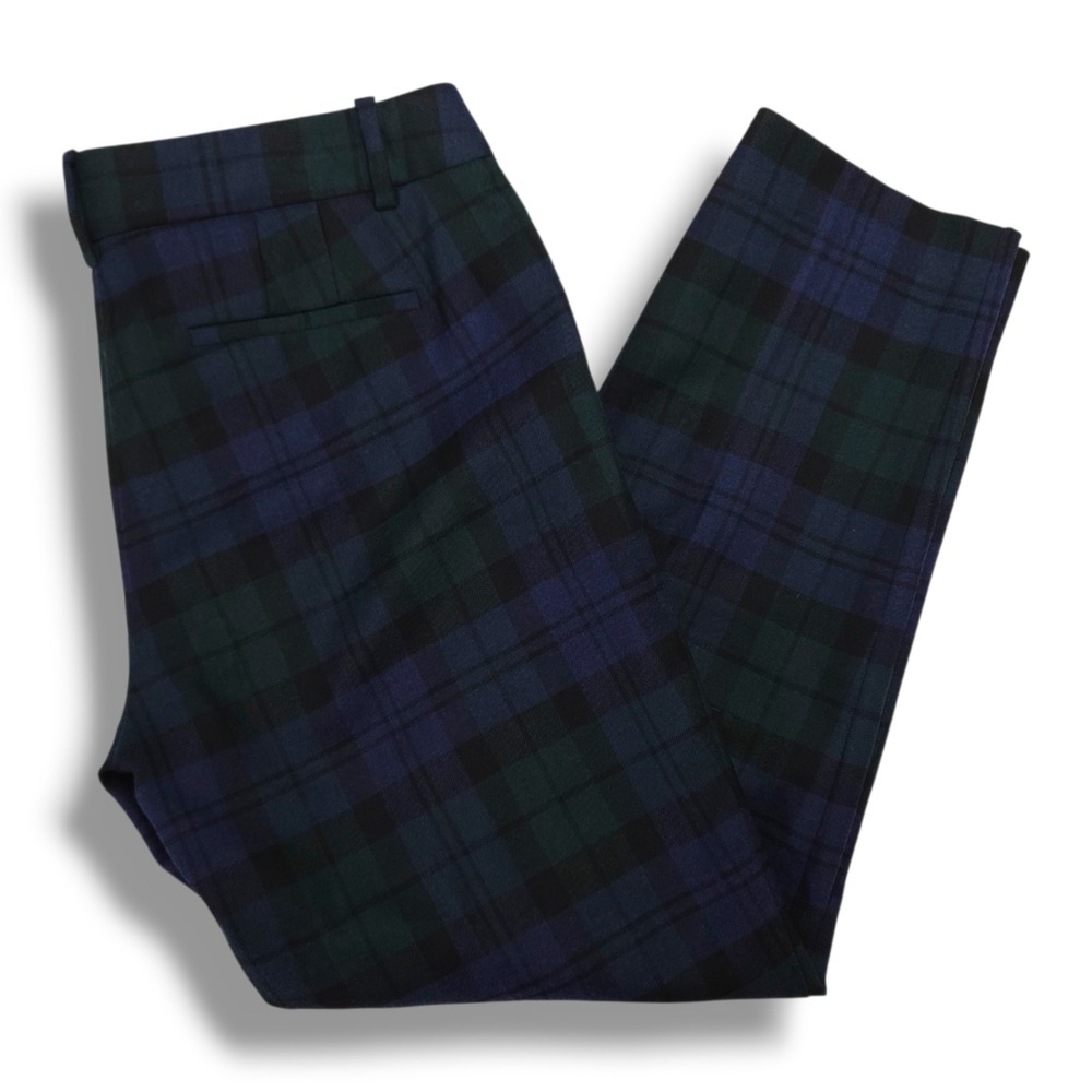 J.Crew Black Watch Plaid Wool Blend Stretch Slim Cuffed Ankle Pants Blue Green 4